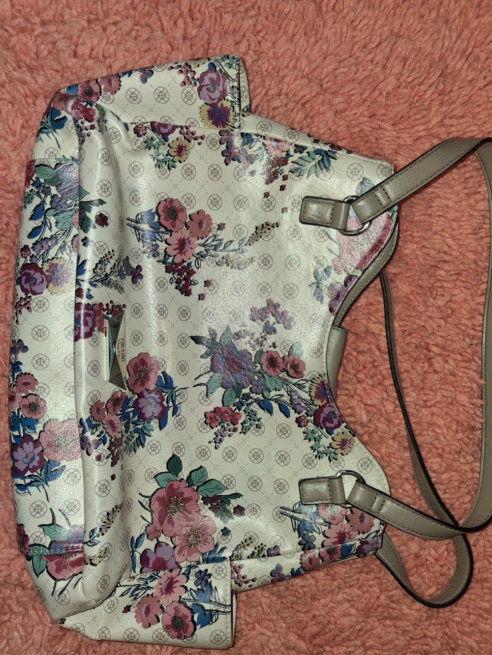 Nicole Cream Floral Shoulder Bag with Pink and Blue Flowers